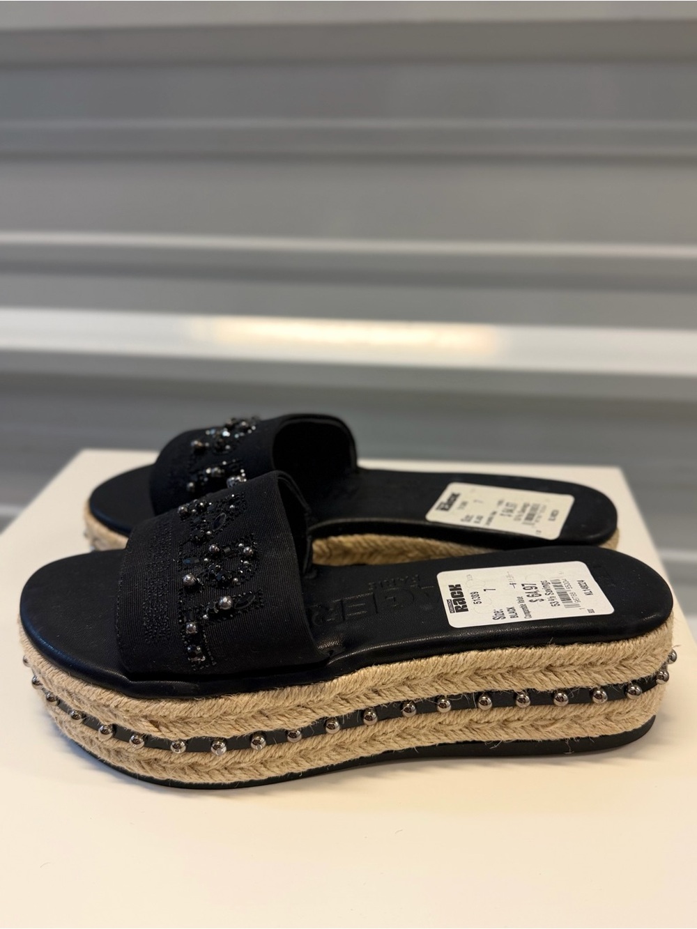 Karl Lagerfeld Dark Blue Platform
Slides Sandals  with Embellishments Size 7